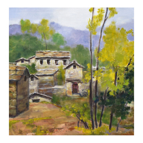 Zhonglong art hand-painted landscape oil painting solitary Li Ting village living room decoration painting collection