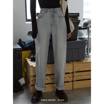 Vintage light-colored high-waisted wide-leg jeans womens spring and autumn new 2021 loose dad pants mop floor straight pants