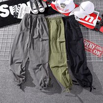 Pants men 2019 harbor style student ankle-length pants slaw drawstring tie pants plus size Joker tooling casual Harlem pants tide