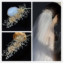 Cute bride Korean retro gold handmade flower edge clip rhinestone luxury wedding wedding dress headdress