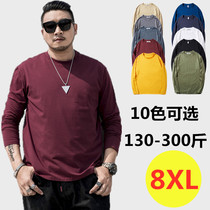 Autumn long sleeve T-shirt men loose fat plus size top tide fat solid color round neck fat guy cotton base shirt