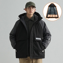 Winter Cotton Suit Jacket Men Ins Tide Cards Casual Short jacket thickened Warm Tandem Hat Day Ensemble Tooling Cotton Clothes