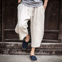 Summer linen seven-pants male loose thin-legged trousers large size shorts eight-point Chinese cotton linen 7-pants