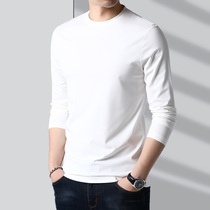 Mulberry silk men's long sleeve bottoming shirt pure white autumn new casual plus velvet sweater round neck sanding T-shirt men