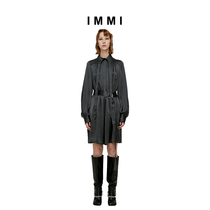 (Designer brand IMMI)Satin Mulberry silk pointed collar shirt dress 192DS036C
