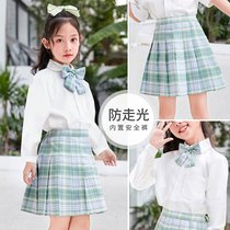 Girls Plaid Pleated skirt Children skirt College style suit Genuine jk uniform skirt Girls 10 years old autumn outfit