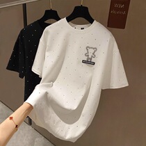 2021 summer European loose big version white polished bear bear short sleeve T-shirt female Korean version of base shirt top