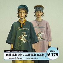  UNVESNO retro tide brand short-sleeved summer national tide printing loose casual cotton couple half-sleeved T-shirt