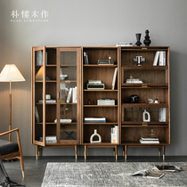Park and wood for Nordic solid wood bookcase glass display combined book room living room modern minima black walnut wood