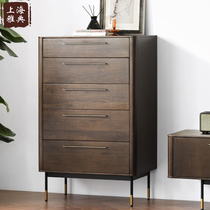 Nordic modern minimalist light luxury medieval industrial style solid wood metal chest of drawers drawer vertical cabinet storage inner wardrobe