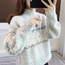 Cardigan Womens 2020 Autumn and Winter New Korean Semi-Turtleneck Loose Knitted Sweater Wear Thick base shirt Top