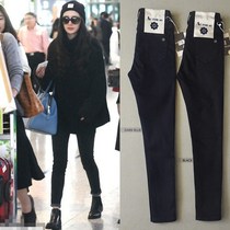 Hong Kong 2021 Korean version Yang Mi star with jeans womens high waist cotton stretch slim thin pants tide