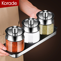 Seal Moisture spoon cover integrated seasoning jar kitchen Home Salt MSG Seasoning Box Suit Glass Flavoring Bottle Jar
