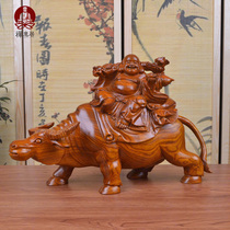 Redwood Crafts Rosewood Maitreya Zodiac Cattle Buddha Sitting Bull Handmade Wood Carving Home Decoration Ornaments