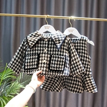 Childrens small fragrant wind suit Winter girl autumn and winter foreign air trendy dress female baby plus suede thickened gig two pieces