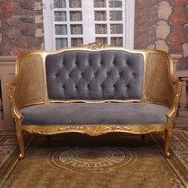 Solid Wood rattan back cloth sofa European and American Villa cottage studio export large and small apartment furniture single double three-person sofa chair