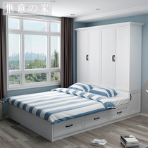  Space-saving tatami bed with wardrobe integrated cabinet combination Modern simple small apartment storage bed Nordic customization