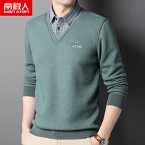 Antarctic fur coat mens fake two shirts collar plus suede thickened loose leisure autumn winter warm-knitted sweatshirt mens clothing