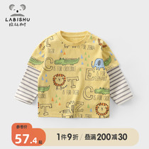 Rabbi Tree Boy Clothing Boy Long Sleeve T-shirt 2022 Spring Dress New Baby Fake Two Blouses Boy Tide Undercoat