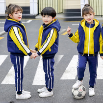  School uniform set primary school sweater three-piece cotton sports class clothes plus velvet thick kindergarten garden clothes autumn and winter clothes