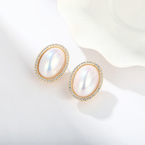 New temperament S925 silver needle Korean style Dongdaemun with oval fashion exaggerated large pearl stud earrings for women