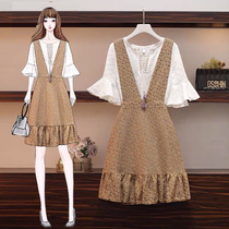 Big code Womens dress 2021 Summer new micro-fat sister Conspicuic Veil and Aging Foreign Air Fashion Braces dress Two sets