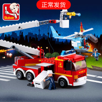 Small Ruban 0627 Fire Den High Platform Fire Truck Compatible Lego Puzzle Assembly Collag Toy Gift