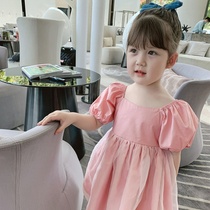 Girls summer dress 2021 New Net red solid color princess dress children bubble sleeve long skirt baby dress