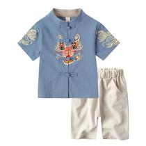 Hanfu boys Chinese style childrens Tang costume cotton linen retro style summer suit Chinese medicine clothing thin summer childrens clothing