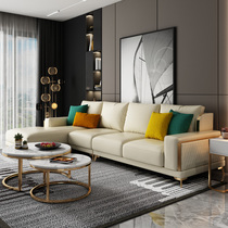 Six shops modern light luxury leather sofa small apartment stainless steel gold-plated corner sofa noble concubine sofa combination