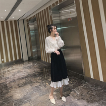 Spring and autumn dresses age reduction fat mm Western style large size womens clothing thin two-piece suit early autumn 2021 belly cover