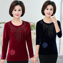 Mother Autumn Clothing New Beat Undershirt Middle-aged Woman Gold Velvet Blouse Loose 50 50-Year-Old 60 Middle-aged Womens Clothing T-shirt