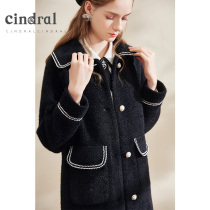 Hee 2021 Winter new black coat womens long lapel single-breasted wool jacket simple and generous