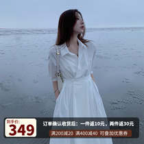 White shirt dress female 2021 summer new waist slim mid-length design sense mid-length thin skirt