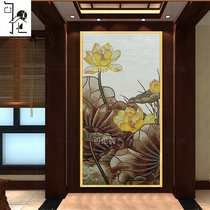 Crystal glass mosaic puzzle parquet cut painting modern Chinese style Jane Europe restaurant porch aisle Lotus background wall