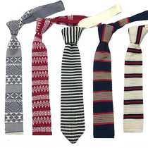 Star Shu Beno Flat Knitted Tie Striped Houndstooth Wool Woven Retro English Style Academic Style Joker