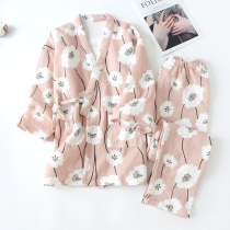 Japanese-style kimono pajamas womens padded autumn and winter cotton thick loose air layer long-sleeved home wear suit yukata