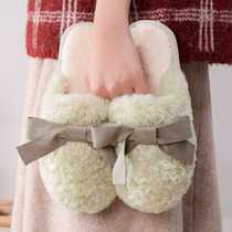  Winter cotton slippers female cute bag with thick bottom winter moon shoes indoor warm wool slippers sweet bow