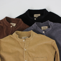  Chinese style corduroy stand-up collar Elastic long-sleeved shirt Mens spring and Autumn slim-fit stand-up collar shirt Mens spring jacket shirt