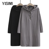 Autumn new middle-aged and elderly womens clothing plus size medium length hooded pullover long sleeve sweater female fat mother top