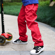 Childrens solid color soft shell assault pants thickened and velvet warm and windproof waterproof autumn and winter climbing outdoor mountain hiking trousers