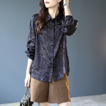 Baoshi flocking long sleeve retro shirt women long sleeve autumn casual shirt New 2021 loose black top