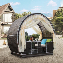 Outdoor large swing rattan art Chinese Shoutao four-person power rocking chair Leisure garden balcony shade rattan chair furniture