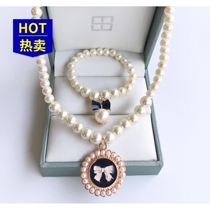 Korean version of the girl childrens baby accessories jewelry Cute bow pearl series Beautiful princess necklace bracelet L