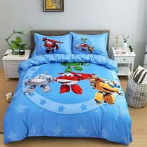 Four-piece set of cotton cotton duvet cover Cartoon childrens dormitory Three-piece set of Super flying Man sheets Fitted sheet bedding