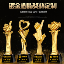 Resin trophy gold plated custom annual meeting awards outstanding staff thumbs Crystal creative lettering crown souvenir