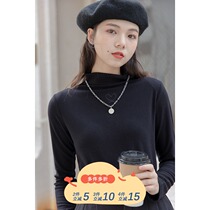 Solid color half high collar velvet warm base shirt women 2021 New elastic slim embroidery shirt