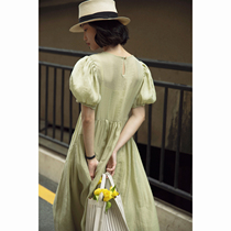 Rui time comes with hazy fairy dress romantic bubble sleeve round collar big pendulum micro loose short sleeve dress female summer