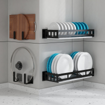 Black stainless steel kitchen rack-free seasoning dishes dishes chopsticks knives storage racks wall-mounted shelves
