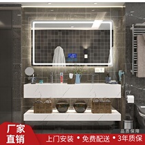 Nordic bathroom cabinet combination simple modern marble face wash hand wash double basin toilet anti-fog mirror wash table